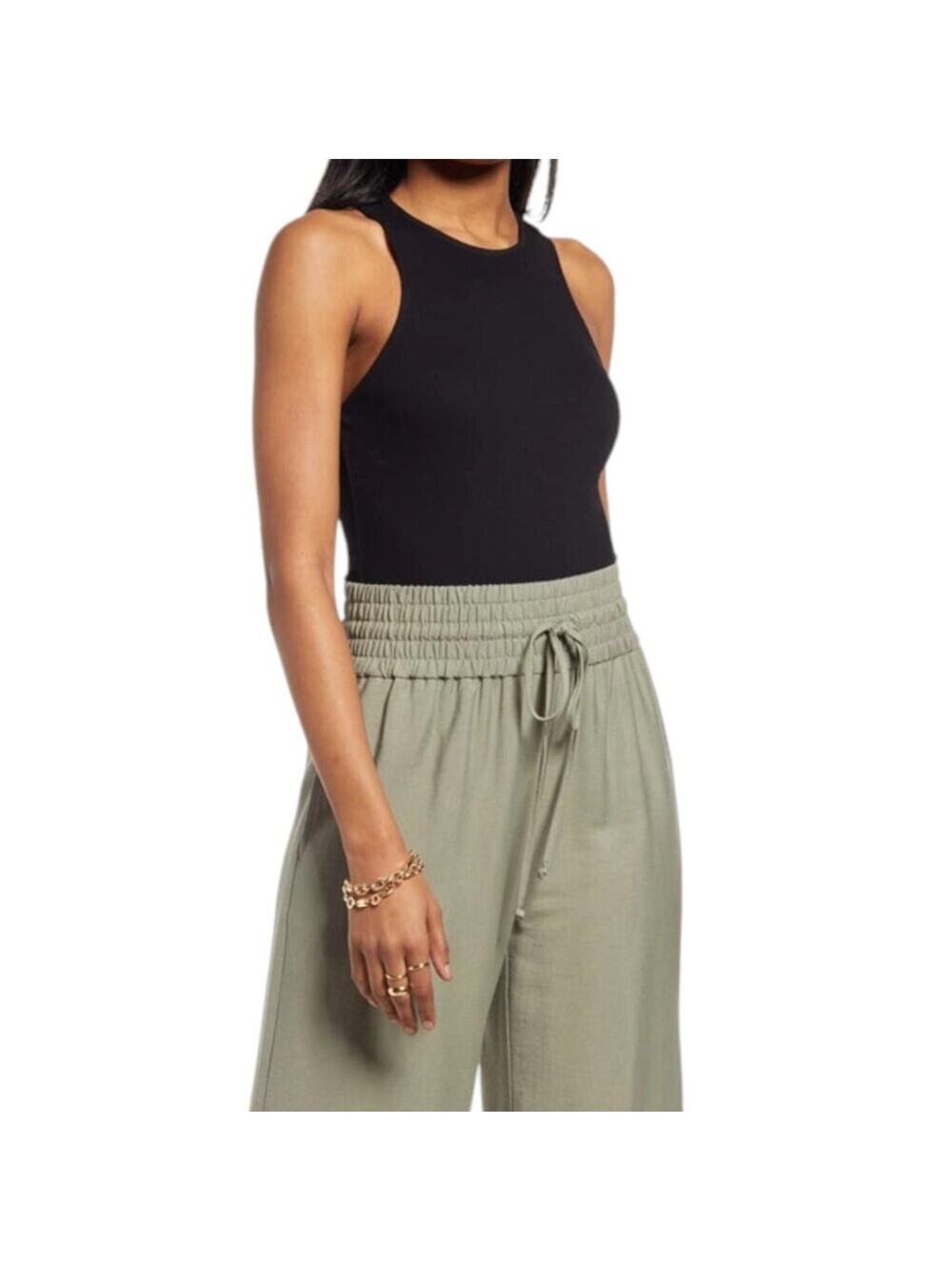 Open Edit Crewneck Rib Bodysuit In Black Size XXS NWT $19 MSRP